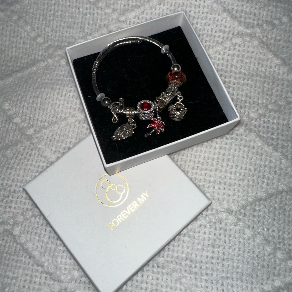 Silver Bracelet with Red and Brown Charms